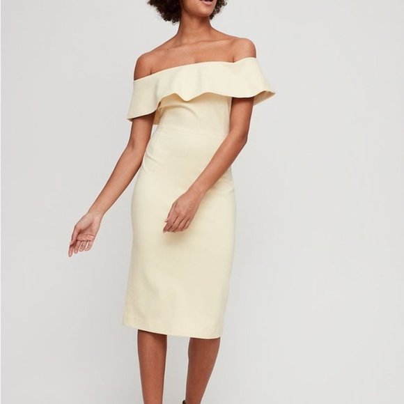 Aritzia Dresses & Skirts - Aritzia Babaton Ruslan Bodycon Off the Shoulder Dress Pale Yellow Size 4